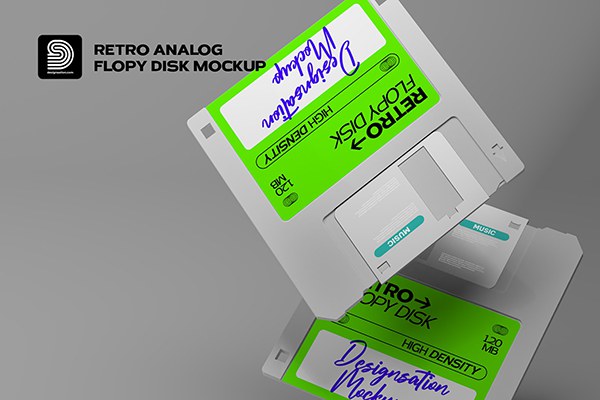 【PS样机】复古3D模拟3.5英寸软盘磁盘展示模型PS样机 Analog Floppy Disk 3D Mockup