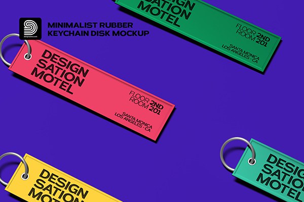 【PS样机】简洁时尚3D硅胶钥匙扣创意挂件展示模型PS样机 3D Rubber Keychains Mockup