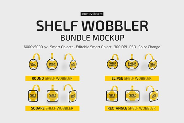 【PS样机】超市商场货架商品宣传促销广告摇摆器PS展示样机 Shelf Wobbler Mockup Bundle