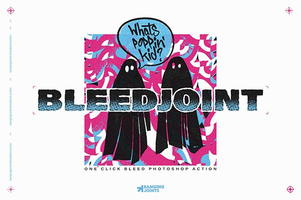 【PS动作】复古丝网Risograph 印刷文本图像边缘油墨渗透纹理特效PS动作 BleedJoint Effect Action