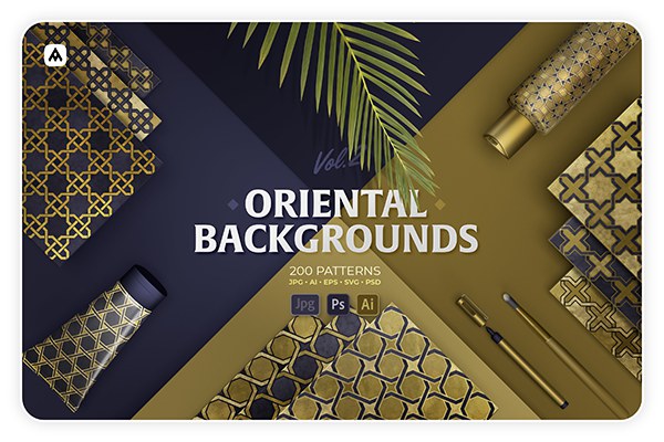 【矢量素材】200+东方伊斯兰艺术奢华曼荼罗传统几何抽象图案矢量素材合集 Oriental Backgrounds Collection