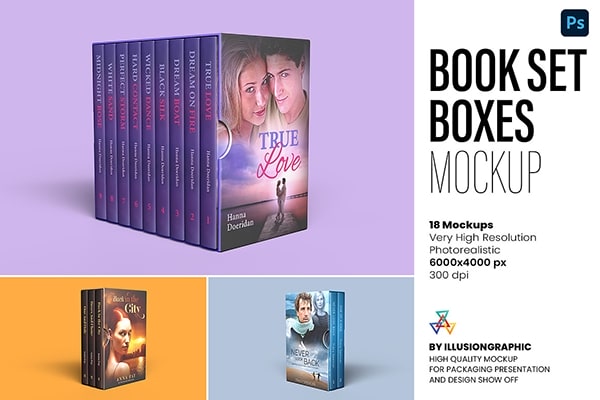 【PS样机】18视图精装书籍收藏套装包装盒封面展示PS模型样机 Book Set Boxes Mockup – 18 views