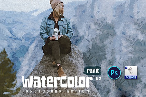 【PS动作】颜料水彩艺术画抽象效果PS动作 Watercolor Paint v.2 – Photoshop Action