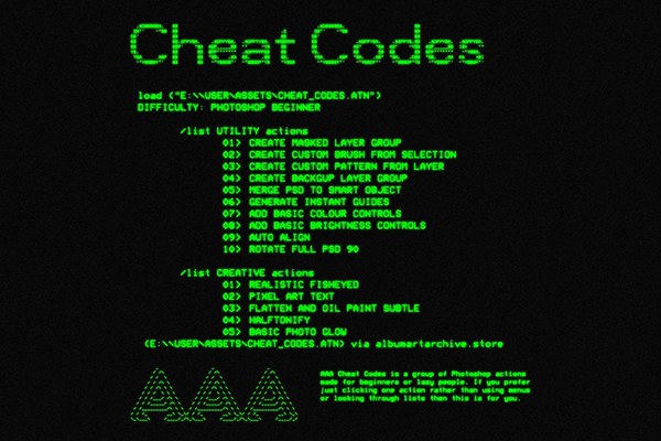 【PS动作】故障代码数据恢复发光效果文字设计PS动作 Album Art Archive – Cheat Codes