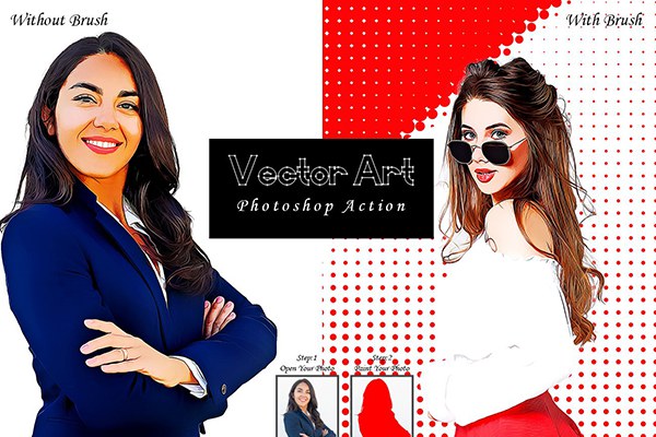 【PS动作】手绘漫画抽象矢量艺术背景人像插画设计PS动作 Vector Art Photoshop Action