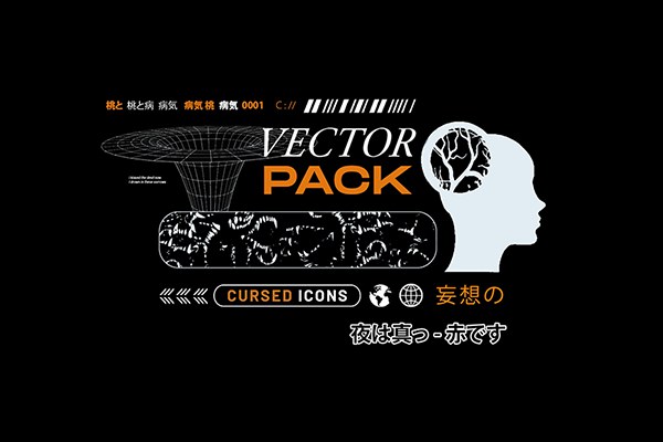 【图片素材】90+复古酸性艺术赛博朋克抽象矢量形状游戏边框元素设计素材 Cursed Vector Pack