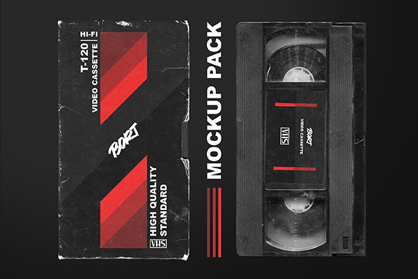 【PS样机】老式复古怀旧VHS录像带磨损划痕包装纹理PS样机模板 OLD VHS Video Cassette Mockup Pack