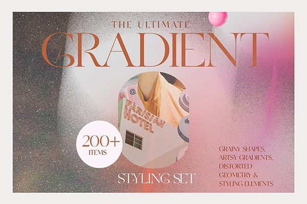 【图片素材】200+抽象扭曲几何形状彩色渐变颗粒纹理拼贴画创意设计背景素材 Gradient Texture Collage Bundle