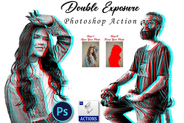 【PS动作】双重曝光RGB色彩分离人像重影特效PS动作 Double Exposure Photoshop Action