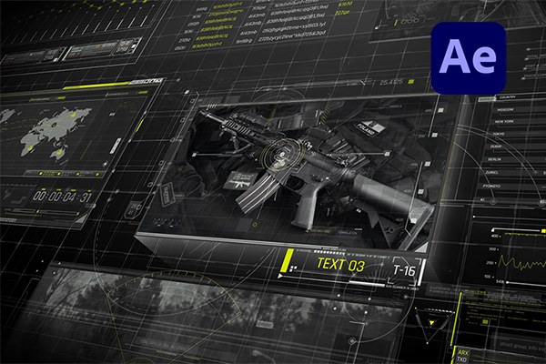 【AE模板】未来科技军事情报中心数据大屏UI界面HUD科幻元素动画 Dark Digital Technology Slides