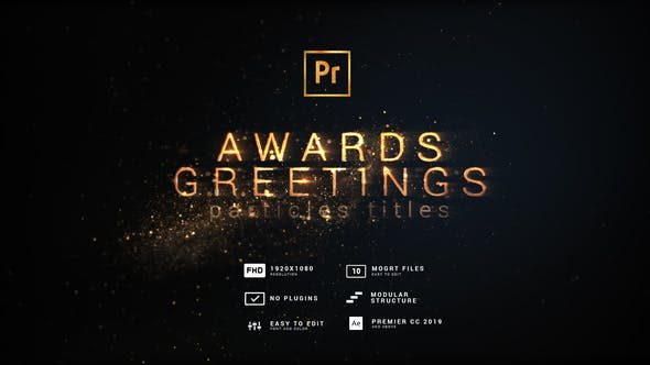【PR模板】金色粒子背景文字标题颁奖典礼开场片头动画 Awards and Greetings | Particles Titles