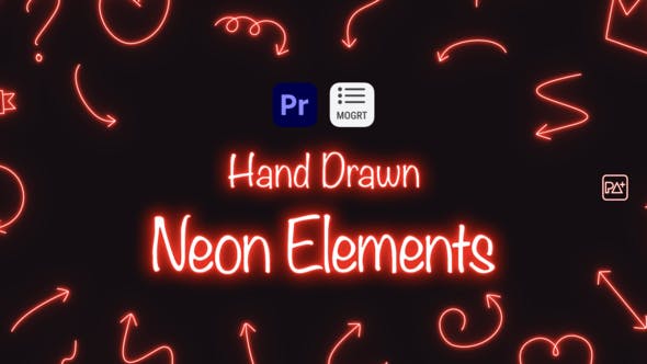 【PR模板】48种手绘霓虹发光线条图形元素动画 Hand Drawn Neon Elements