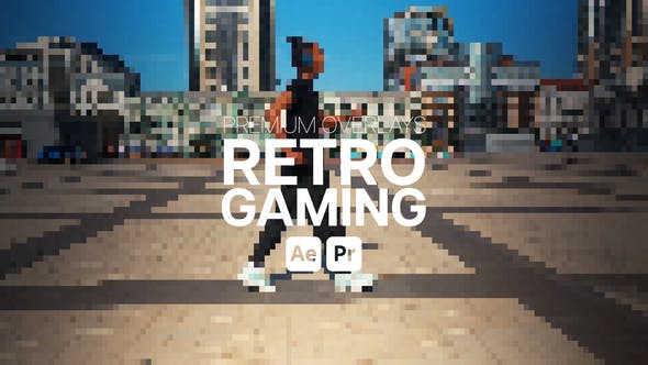 【AE/PR模板】复古游戏8bit像素化马赛克视频特效 Premium Overlays Retro Gaming