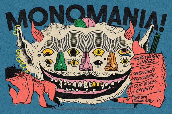 【PS笔刷】逼真水墨钢笔记号笔笔触美术线条压力感应Photoshop绘画笔刷 Monomania Liners for Photoshop