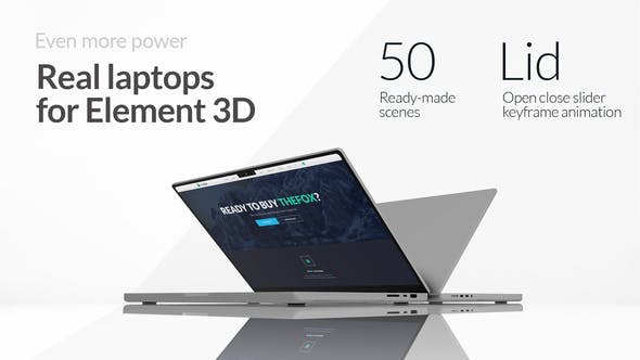 【AE模板】52种使用E3D插件制作笔记本设备APP应用界面介绍动画 Real Laptops for Element 3D