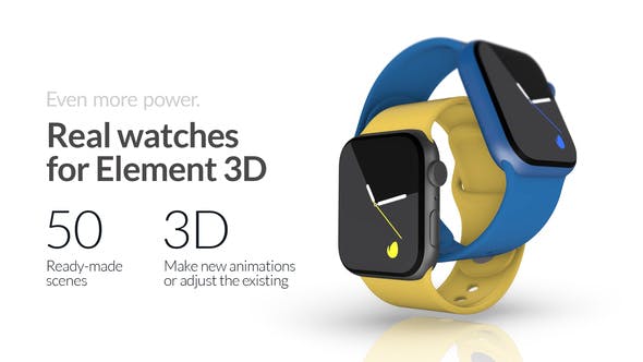 【AE模板】50种使用E3D插件制作智能电子手表设备APP应用界面介绍动画 Real Smartwatches for Element 3D