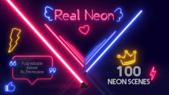 【AE模板】100组创意真实霓虹发光图形动画 Real Neon
