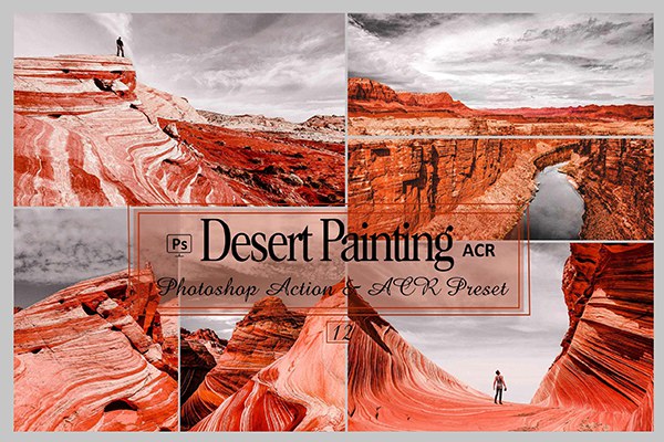 【PS动作】12款沙漠旅行西部戈壁风光摄影调色预设PS动作 12 Desert Painting Photoshop Actions