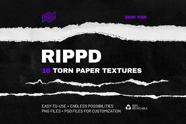 【图片素材】16张撕裂纸张边缘破损做旧复古特效纹理图片素材 RIPPD / Hi-Res Torn Paper Texture Pack
