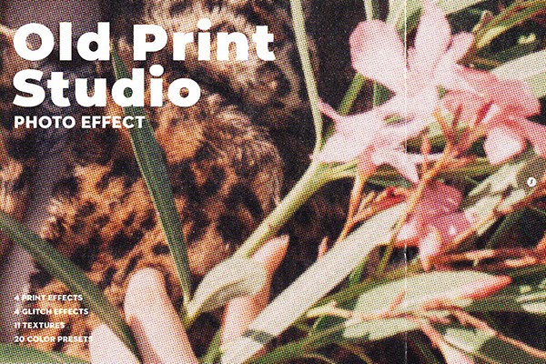 【PSD模板】复古老式印刷机打印效果划痕毛刺纹理特效PSD模板 Old Print Studio Photo Effect