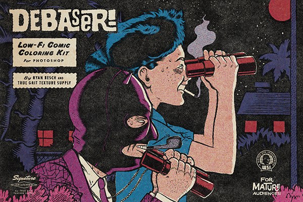 【PS笔刷】复古插画漫画水墨印刷半色调纹理着色PS笔刷色卡工具包 Debaser for Photoshop