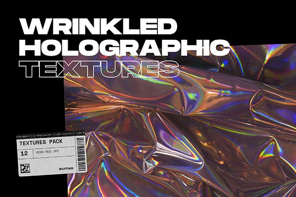 【图片素材】12款潮流褶皱全息镭射渐变铝箔塑料质感背景纹理素材 Wrinkled Holographic Textures
