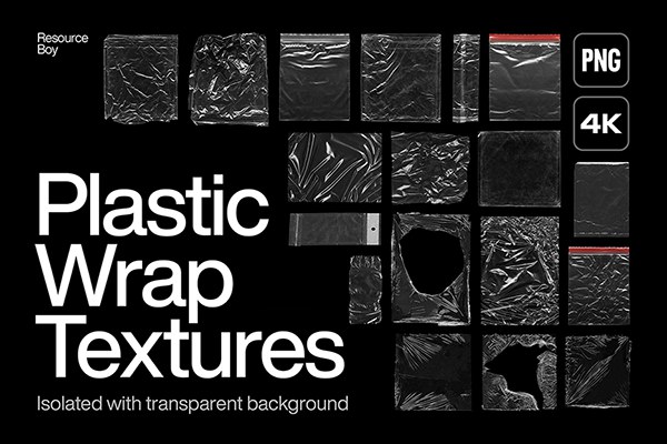 【PNG素材】120张透明塑料薄膜保鲜膜褶皱纹理叠加合成素材 120 Plastic Wrap Textures