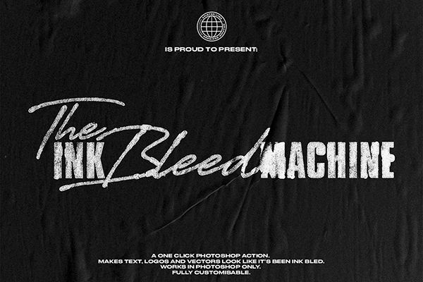 【PS动作】水墨印染渗透出血文字效果复古纹理特效PS动作 The Ink Bleed Machine – One Click