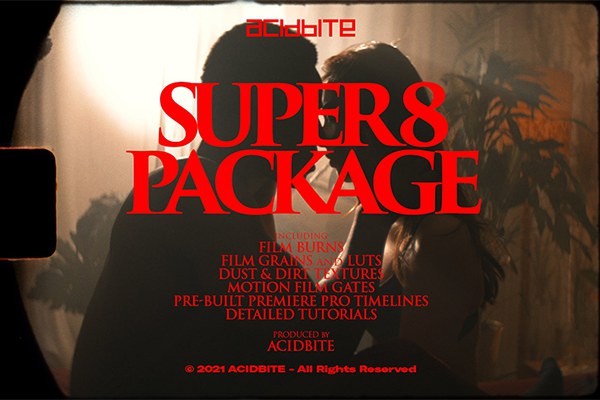 【4K视频素材】20个复古电影胶片边框灼烧噪点污渍纹理LUT预设4K视频素材 Acidbite – Super 8 Package
