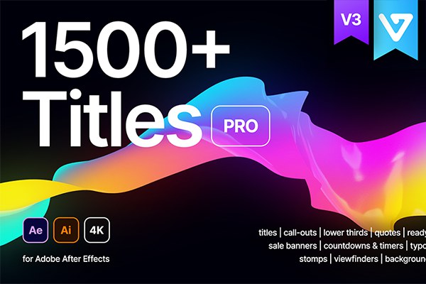 【AE脚本】1500个现代字幕条标题呼出线文字排版动画 Titles Pro V3 + Ai源文件