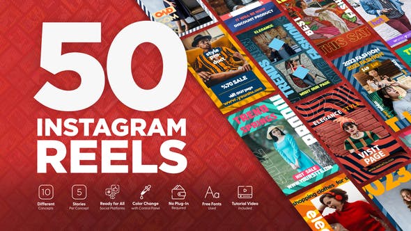 【AE模板】50组时尚垂直竖屏海报封面图文排版设计展示介绍动画 Fashion Instagram Reels