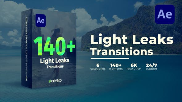 【AE模板】140个镜头炫光叠加过渡转场预设动画 Light Leaks Transitions – Ae