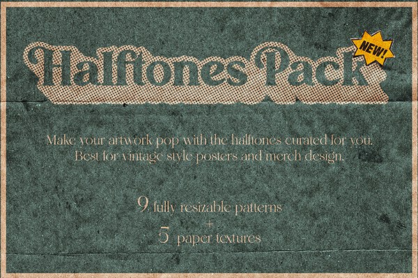 【PSD模板】复古海报磨损纹理半色调网点图案海报设计PS模板 Halftones Pack ( + 5 Poster Mockups )