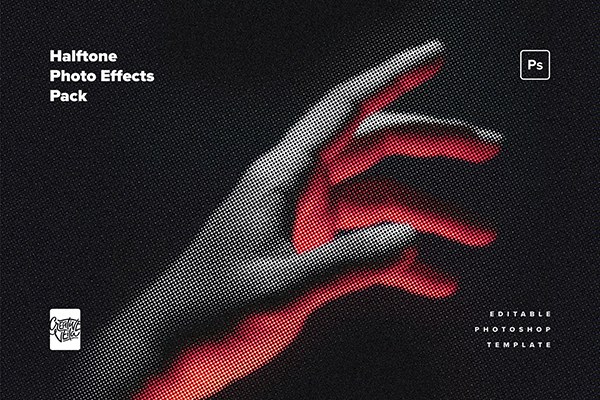 【PSD模板】复古彩色半色调圆点填充图案纹理CMYK印刷效果PS特效模板 Halftone Photo Effects Pack