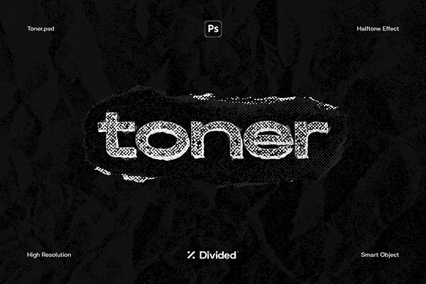 【PSD模板】粉笔字碳粉手写绘画效果Logo半色调失真文本样式PSD模板 Divided – Toner
