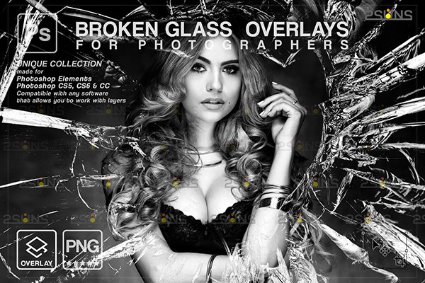 【PNG素材】10张破裂玻璃效果照片合成叠加素材 Broken glass photoshop overlay