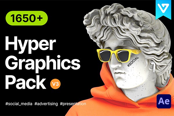 【AE脚本】1650个时尚网络社交媒体LOGO标题图文排版设计动画 Hyper – Graphics Pack V3