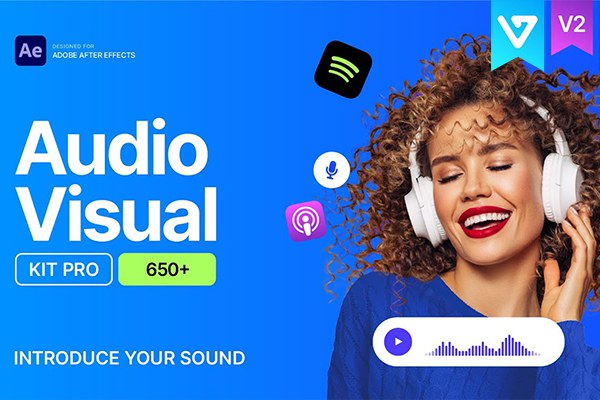 【AE脚本】650个音频可视化海报封面歌词标题图形动画预设 Audio Visual Kit V2