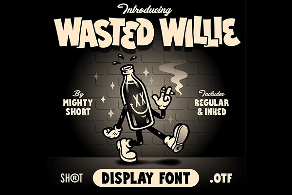 【字体】复古卡通有趣包装T恤标题徽标Logo设计英文字体 Wasted Willie Font
