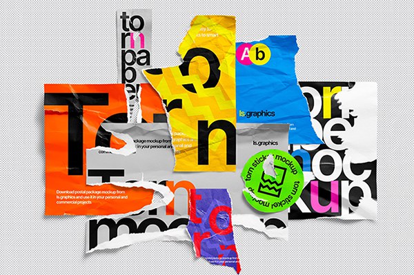 【PS样机】80款撕裂纸张破损毛边褶皱做旧效果PS样机设计素材 Torn Paper Mockups