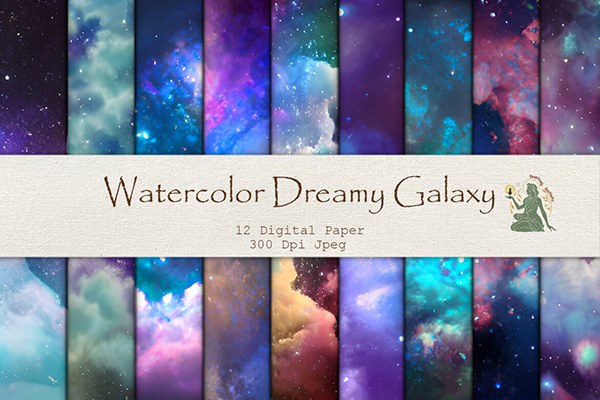 【图片素材】12款水彩梦幻天空宇宙夜空星云背景设计合成图片素材 Watercolor Dreamy Fantasy Digital Paper