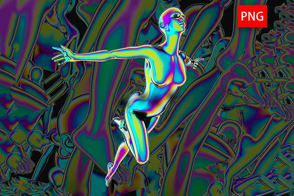 【PNG素材】30款全息镭射渐变赛博朋克彩虹科幻3D人体部位图形PNG素材 3D Humans PNG – Iridescent