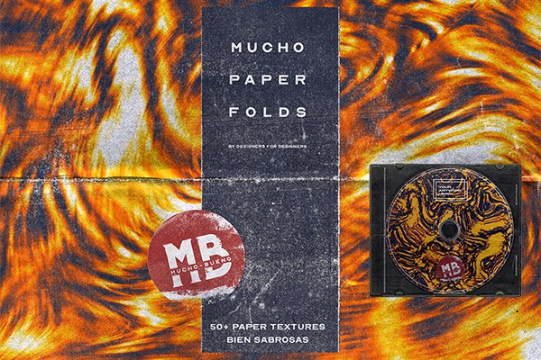 【图片素材】50+复古纸张折痕肮脏污迹噪点颗粒褶皱叠加纹理素材+CD塑料磁盘样机 Mucho Paper Folds