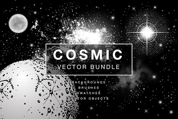 【矢量素材】复古设计宇宙太空科幻漫画图形符号笔刷色板矢量素材 Cosmic Vector Bundle