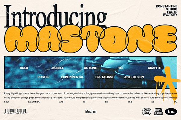 【字体】复古趣味Y2K街头涂鸦手写圆润肥胖气泡艺术英文字体 Mastone – Urban Bubble Fonts