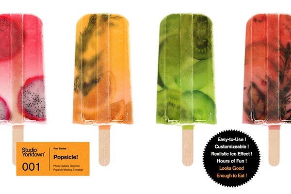 【PS样机】夏日冷饮水果夹心棒冰雪糕品牌设计展示PSD样机模板 Popsicle! Ice Pop Mockup Template