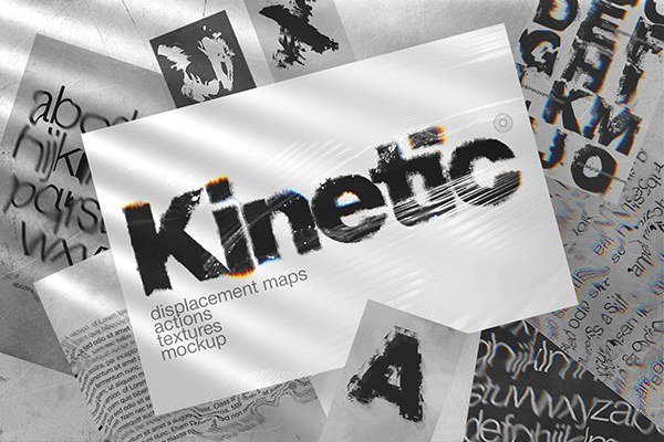 【PSD模板】复古仿旧信号故障置换贴图错位扭曲失真垃圾纹理海报设计PS样机模板 Kinetic – Displacement Maps