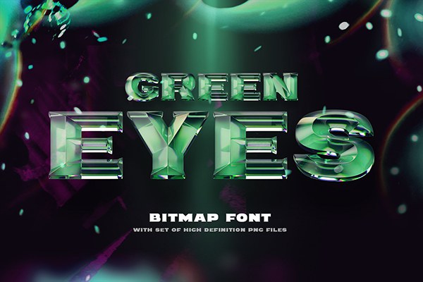 【字体】3D 渲染绿色宝石光泽彩色色散效果艺术设计英文字体 Green Eyes – Bitmap Color Font