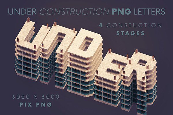 【PNG素材】45款工业建筑施工创意3D立体字母数字符号PNG设计素材 Under Construction – 3D Lettering