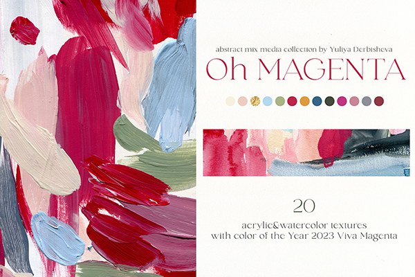 【图片素材】20张洋红色丙烯酸水彩亚克力数码纸手绘纹理艺术设计图片素材 20 Viva Magenta Watercolor Acrylic Digital Paper Textures